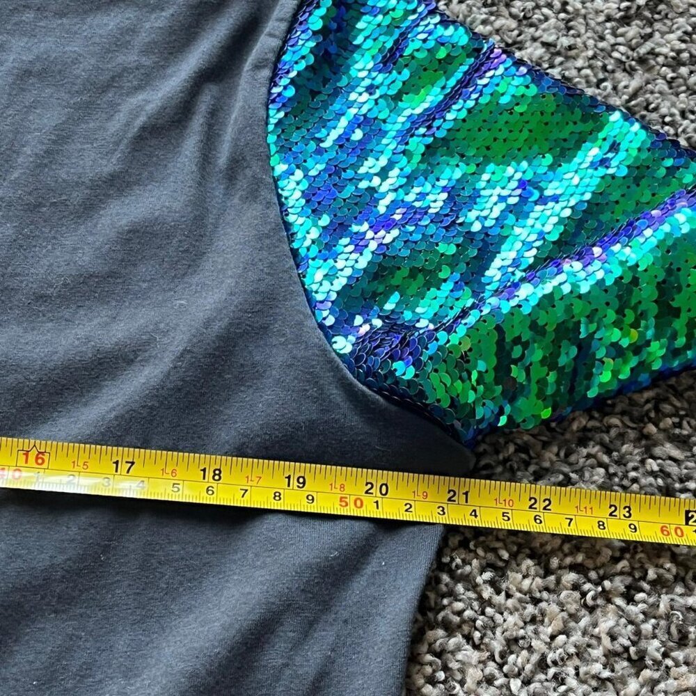 Topshop Black Grateful Dead Tee Size 6 Green/Blue Sequin Sleeves Eclectic Grunge - Picture 6 of 7